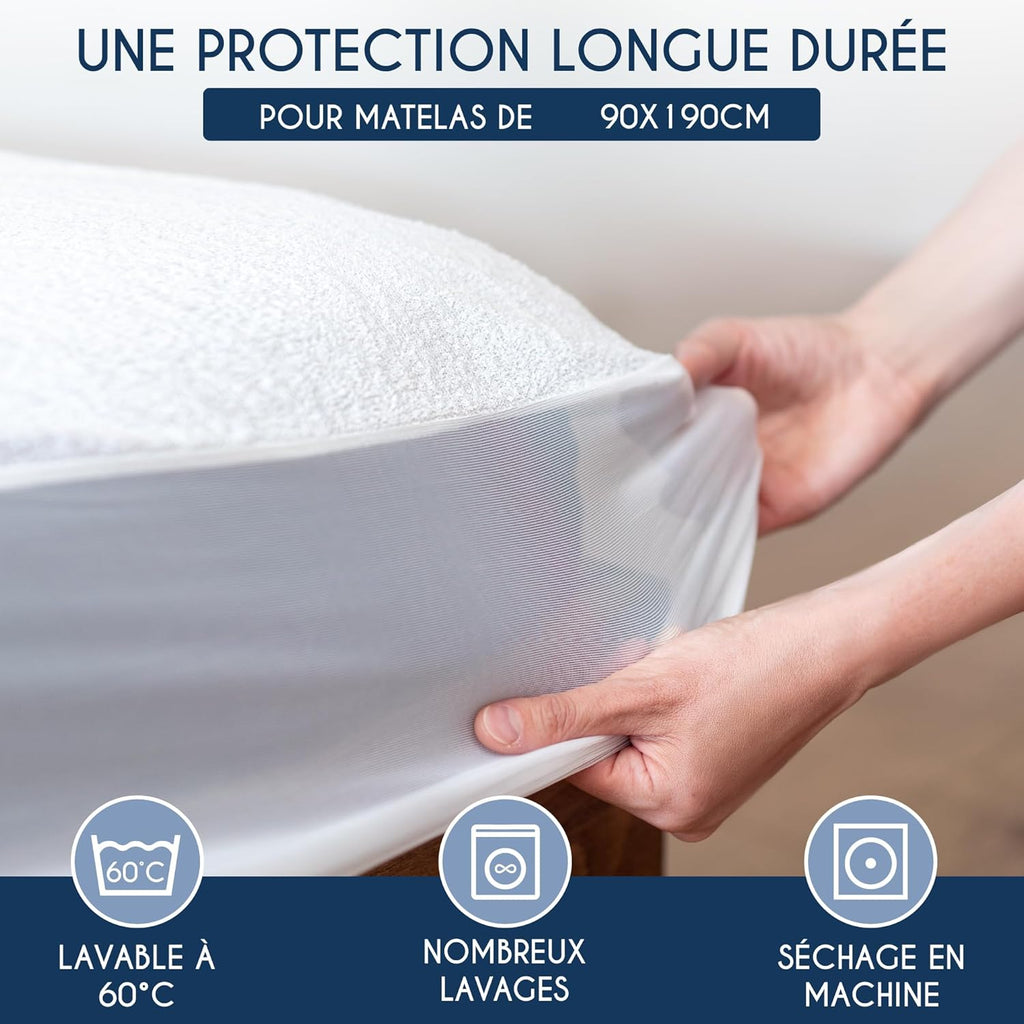 Dreamzie Protege Matelas 90x190 Imperméable - pour Matelas 90 x 190cm - Alèse certifiée Oeko-TEX Hypoallergénique